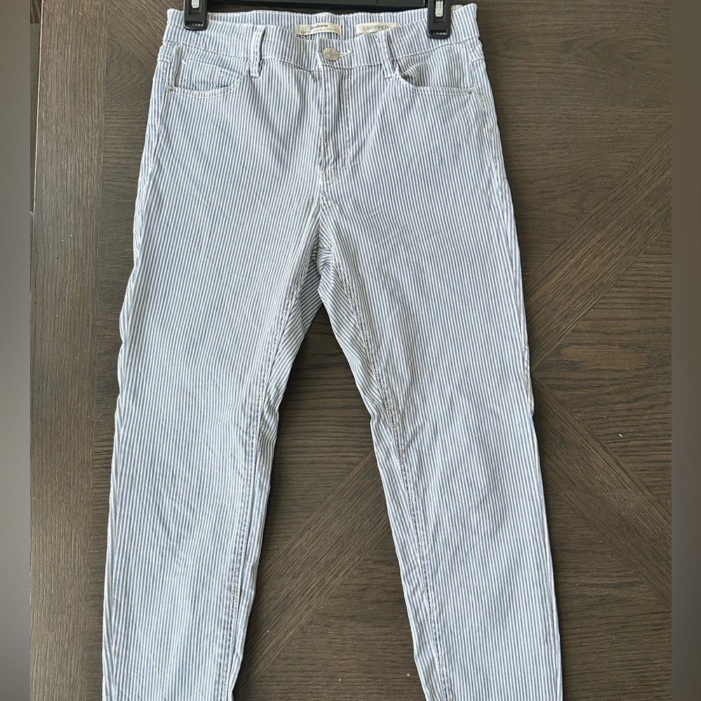 stradivarius Blue and White Pinstripe Ankle Jeans